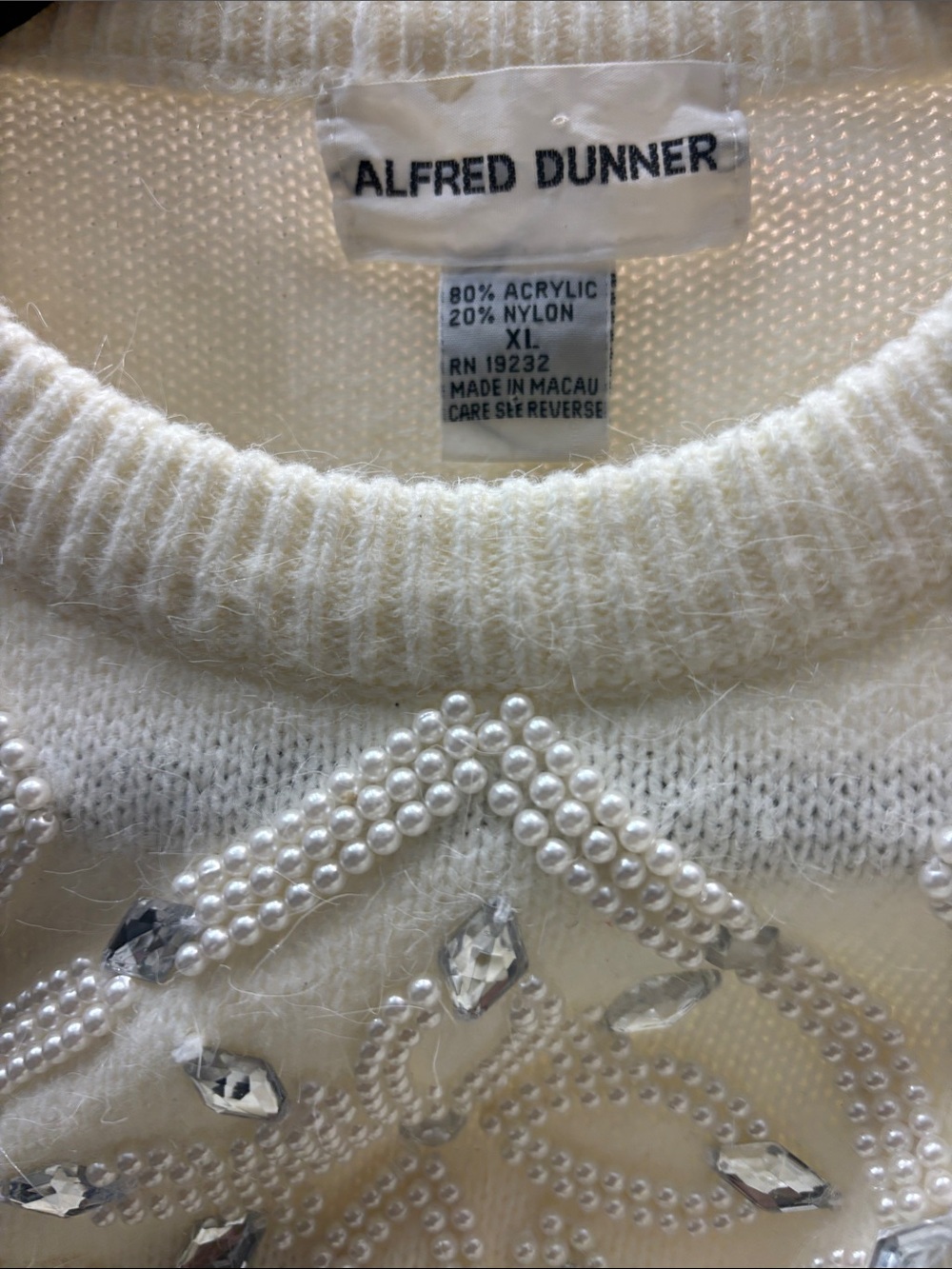 Alfred Dunner Cream Jewel-Embellished Crewneck Sweater - Picture 3 of 4